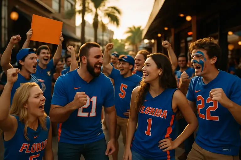 Florida fans and players sharing a home-state basketball moment