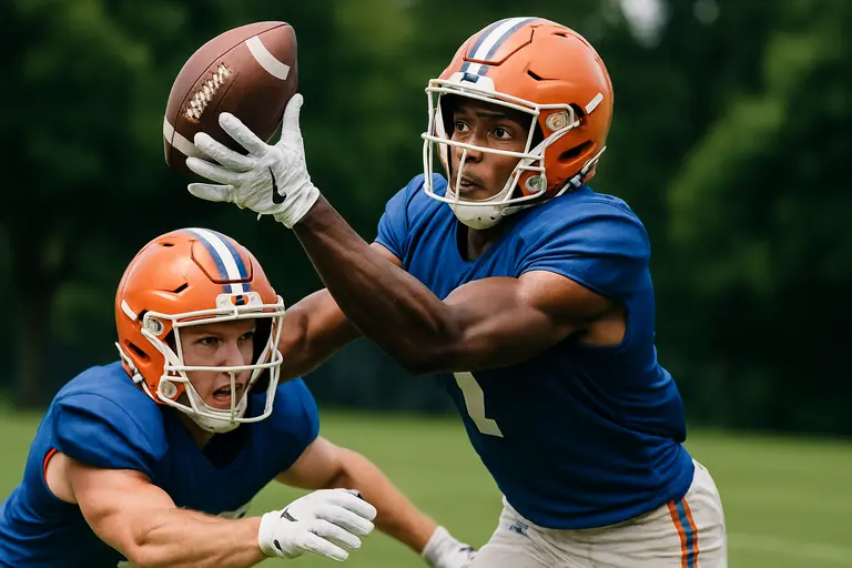 Florida defenders line up during a front-seven practice period